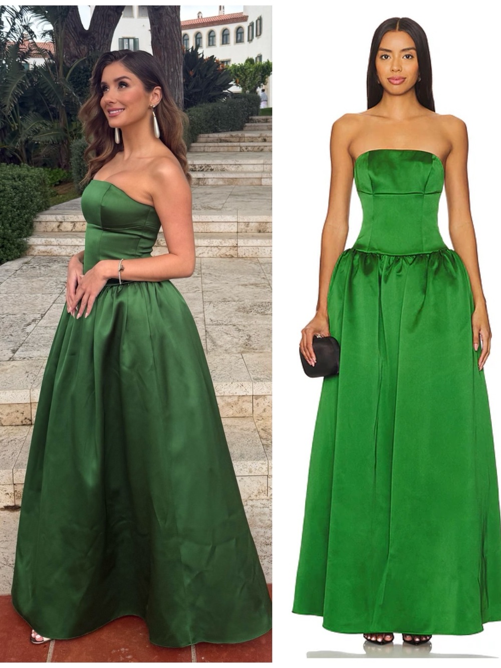 NWT Revolve Self-Portrait Green Satin Bandeau Strapless Maxi Long Dress Size 6